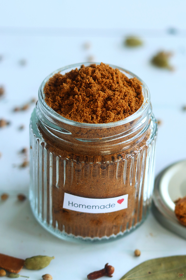 garam masala powder in a glass jar