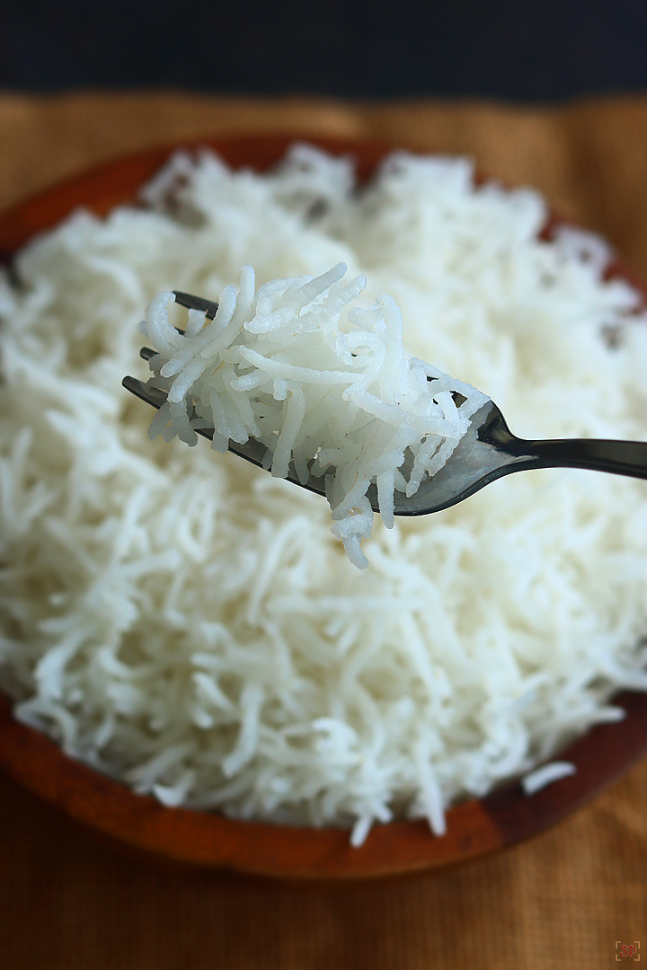 basmati rice in a fork
