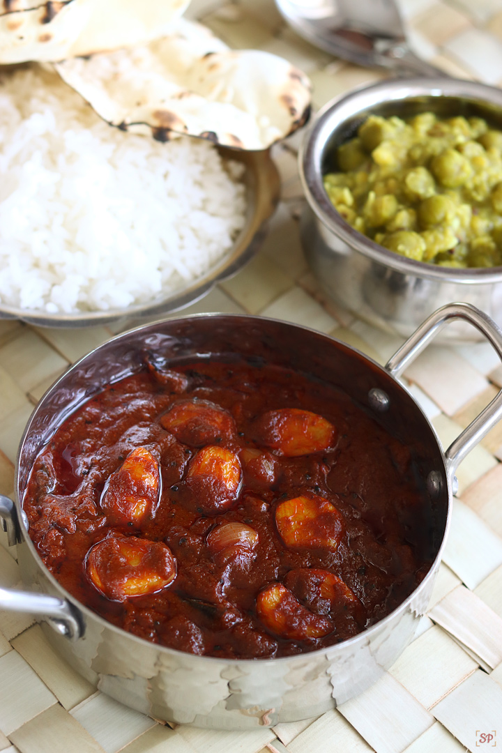 garlic kuzhambu served with rice