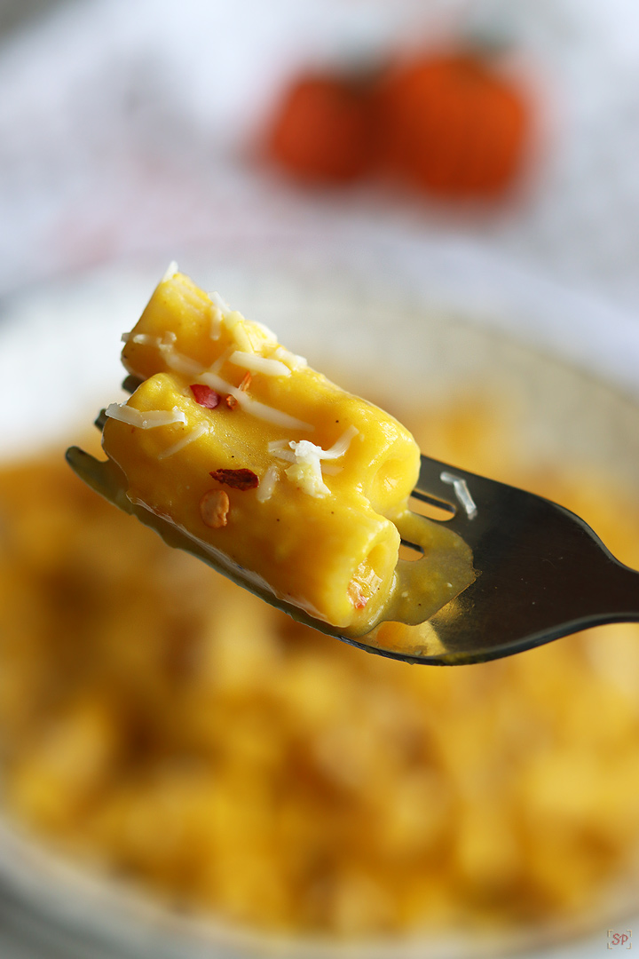 pumpkin pasta served with parmesan cheese