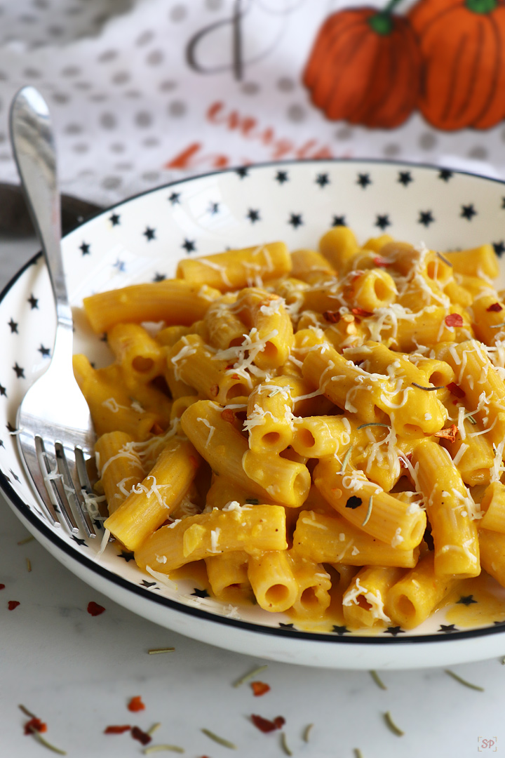 pumpkin pasta served with parmesan cheese