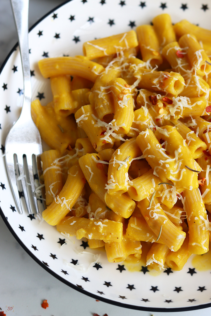 pumpkin pasta served with parmesan cheese