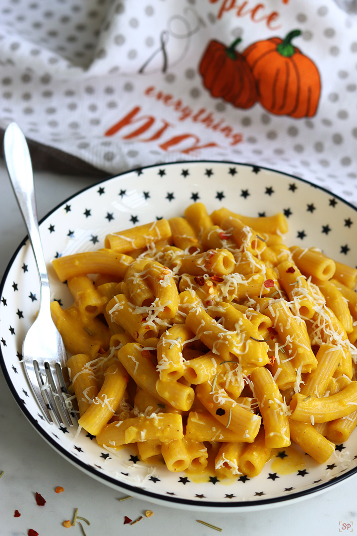 pumpkin pasta served with parmesan cheese