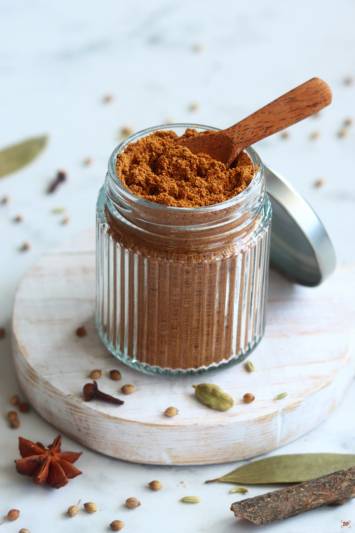 garam masala powder in a glass jar