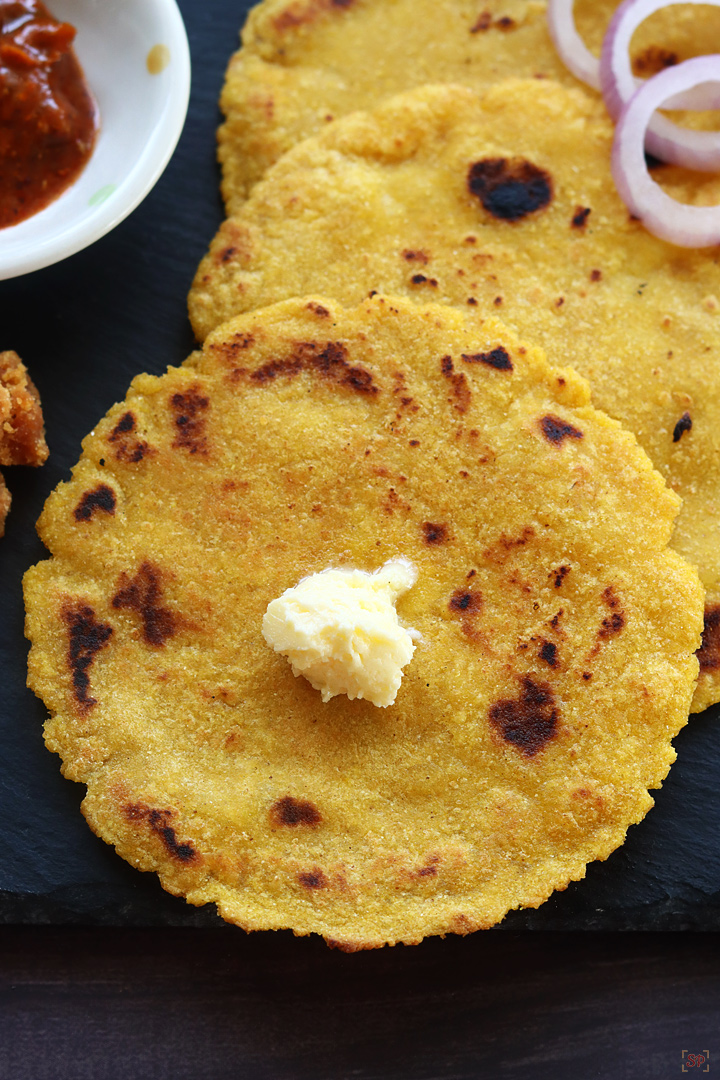 makki ki roti served with butter and jaggery